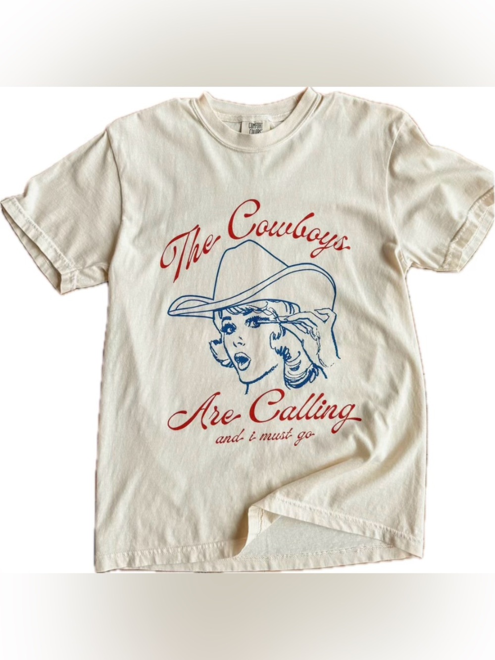 NEW The Cowboys are Calling Graphic Natural Tee T Shirt Top Logo Print L Large
